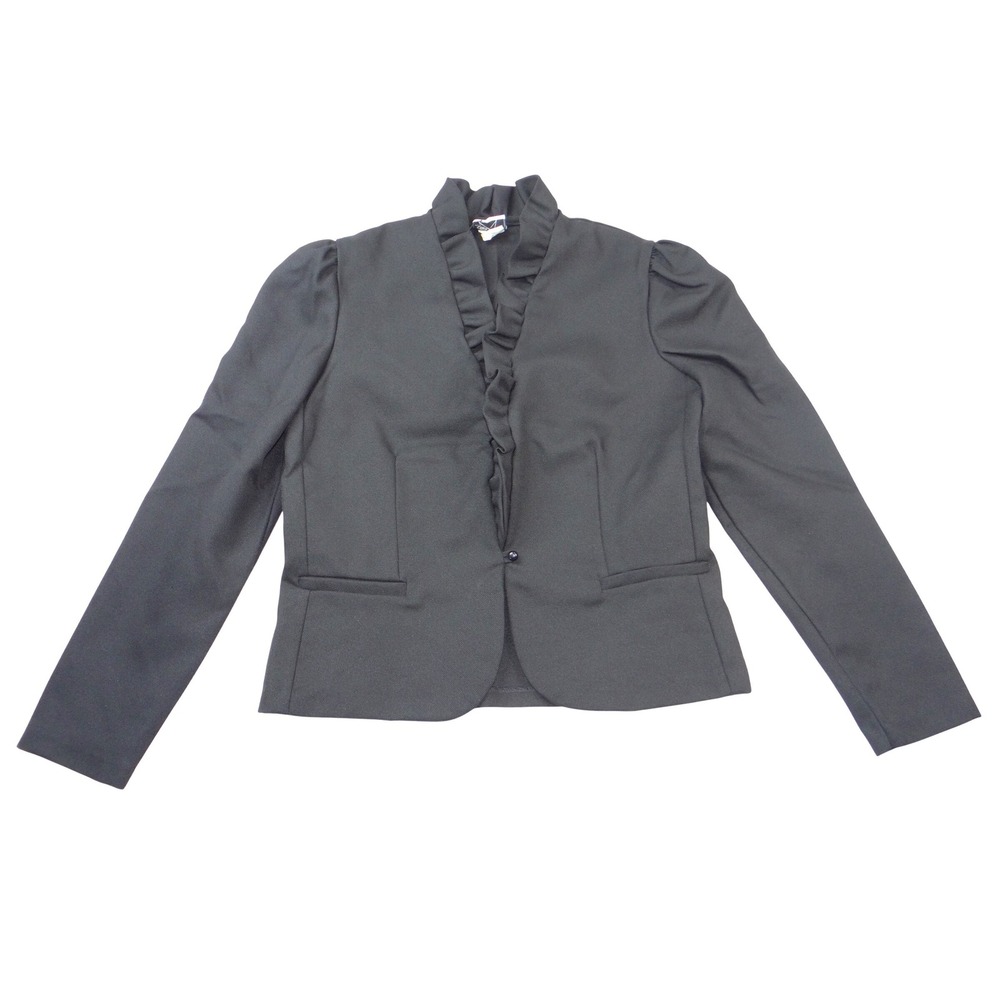 Star Shine Vintage Black Ruffle Collar‎ Puff Shoulder Blazer Jacket Size 10